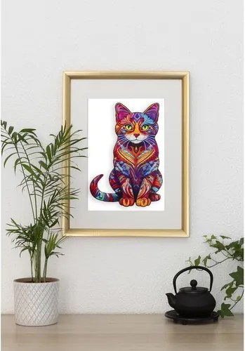 Kruzzel 22878 Dřevěné puzzle kočka 130 dílů, 38 x 24 cm