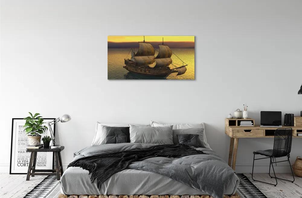 Obraz canvas Yellow sky ship sea 100x50 cm
