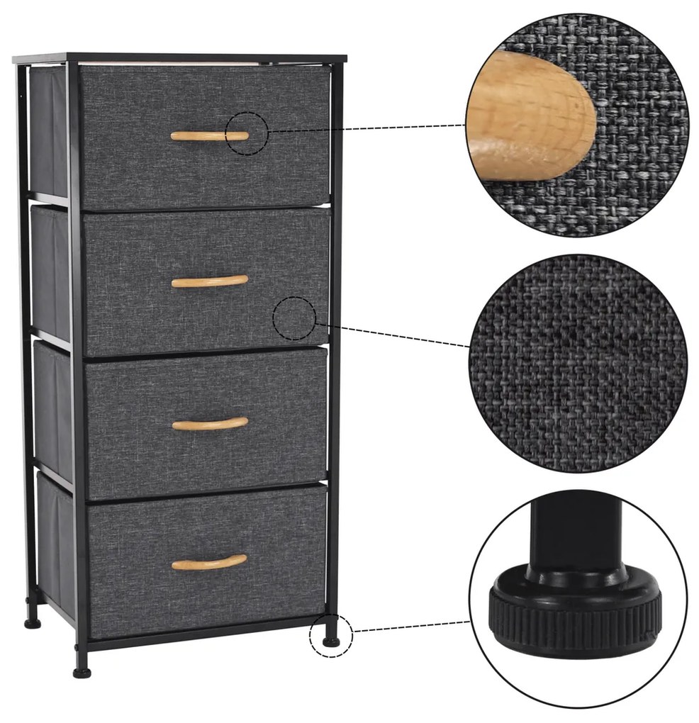 Komoda PALMERA s látkovými zásuvkami, čierna