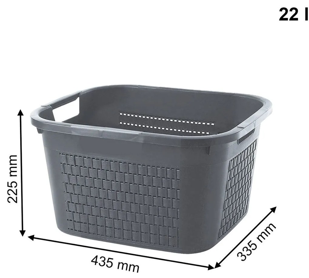 Rotho 2. akosť - Kôš na bielizeň / úložný kôš, kôš na prádlo, RATAN, 22l, antracit