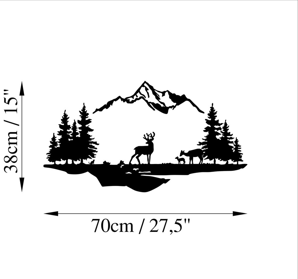 Nástenná kovová dekorácia Jeleň a Krajina 1 čierna