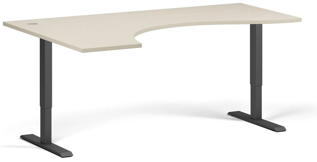 Ergonomický výškovo nastaviteľný stôl, 180x120 cm, 2 motory, L/P, čierna podnož, breza