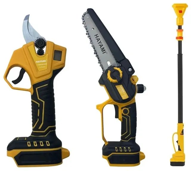 Veľká AKU sada HAYAMI HA-1008-1 3v1 - píla + záhradnícke nožnice + predlžovacia tyč 2,4 m