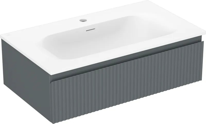 Mexen Rivel, kúpeľňová skrinka 80 cm s umývadlom Vela, 1 zásuvka, drážkovaná, grafitová matná/biela matná, 91A20-08023-1-BF66-W23M01