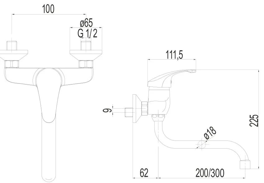 Mereo Mereo, Drezová nástenná batéria, Sonáta, s ramienkom rúrkovým pr. 18 mm - 200 mm, chróm, MER-CB301A01N