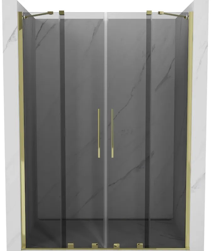 Mexen Velar Duo, posuvné sprchové dvere do otvoru 150 cm, 8mm šedé sklo, zlatá lesklá, 871-150-000-42-50