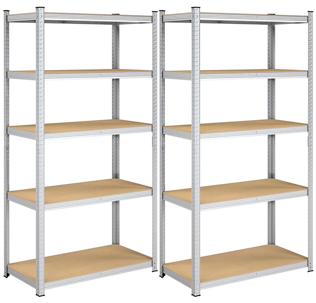 Regály s vysokou nosnosťou, sada 2 ks, oceľový rám, strieborná farba