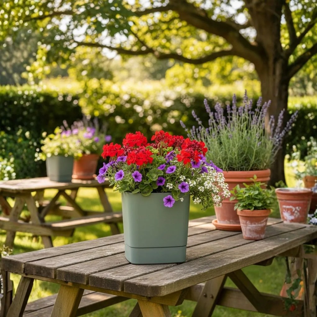 PLASTOVÝ KVETINÁČ CUBI 34X36,5 CM MÄTOVÁ