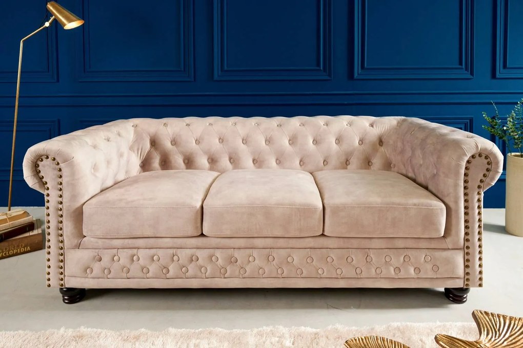 Dizajnová trojsedačka Chesterfield 200 cm šampanský zamat
