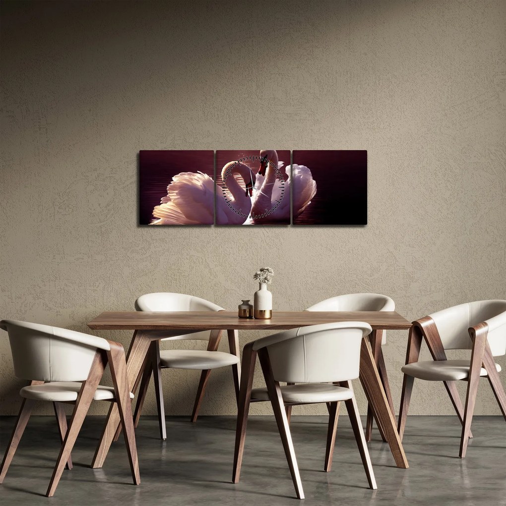 Obraz - Labute na jazere (s hodinami) (90x30 cm)