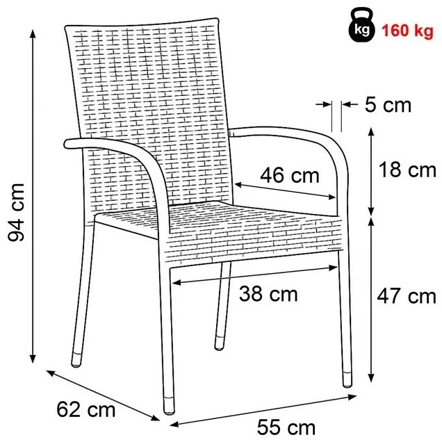 Autronic Záhradná stolička, kov, polyratan, sivá, AZ C-S2114 GREY