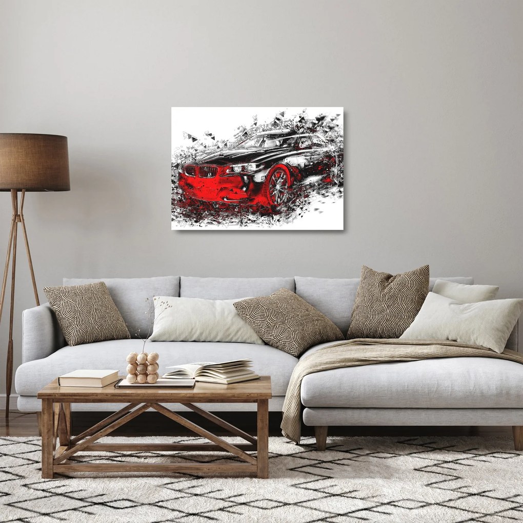 Sklenený obraz - Maľované auto v akcii (70x50 cm)