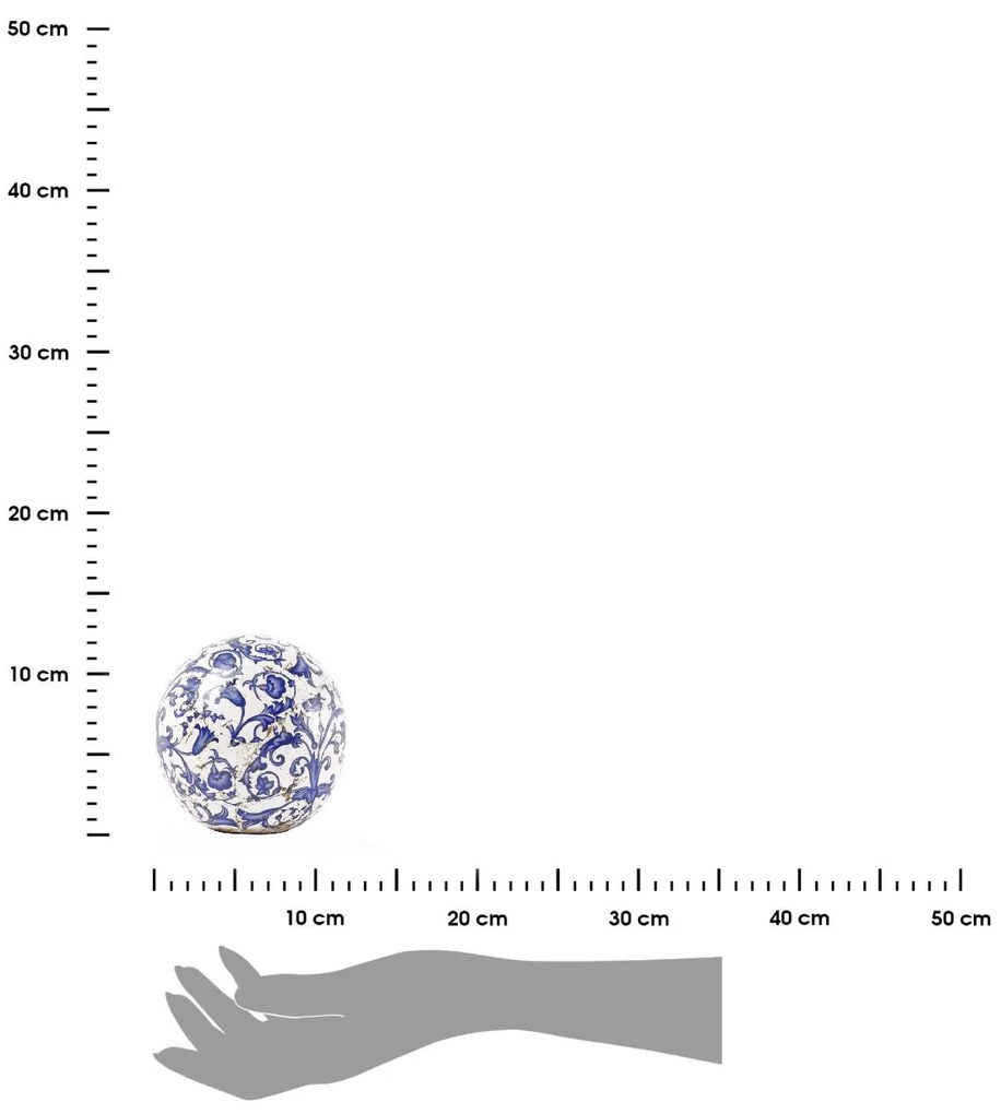 Záhradná keramická dekoračná guľa Kelly, 11,2x12,2 cm, biela/modrá
