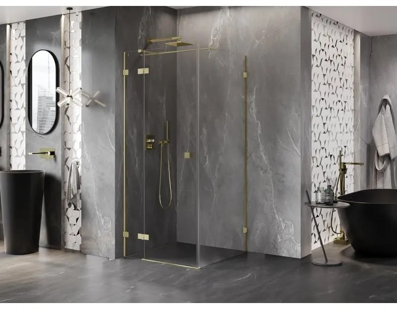 Mexen Lunar T, sklápací sprchový kút ľavý 120 x 120 cm, 8mm číre sklo, zlatý kartáčovaný - 834T-120-120-55-00-L