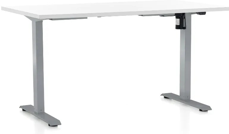Výškovo nastaviteľný stôl OfficeTech A, 140 x 80 cm, sivá podnož, biela