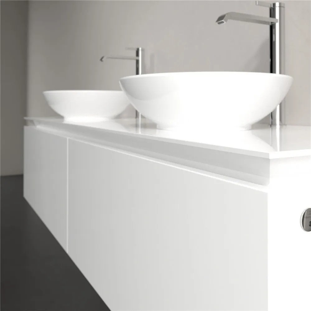 VILLEROY &amp; BOCH Legato závesná skrinka pod dve umývadlá na dosku, 2 zásuvky, s LED osvetlením, 1600 x 500 x 380 mm, Glossy White, B599L0DH