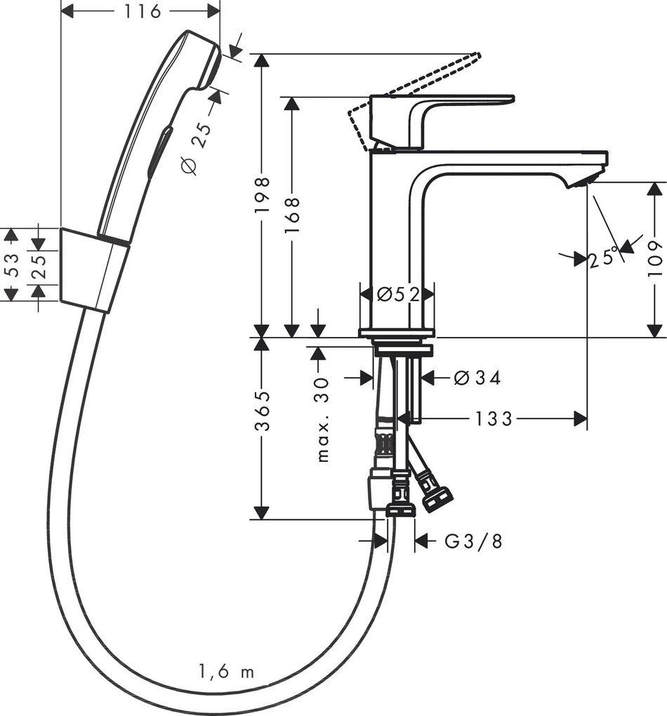 Hansgrohe Rebris S, umývadlová batéria s bidetovou spŕškou, chrómová, HAN-72215000