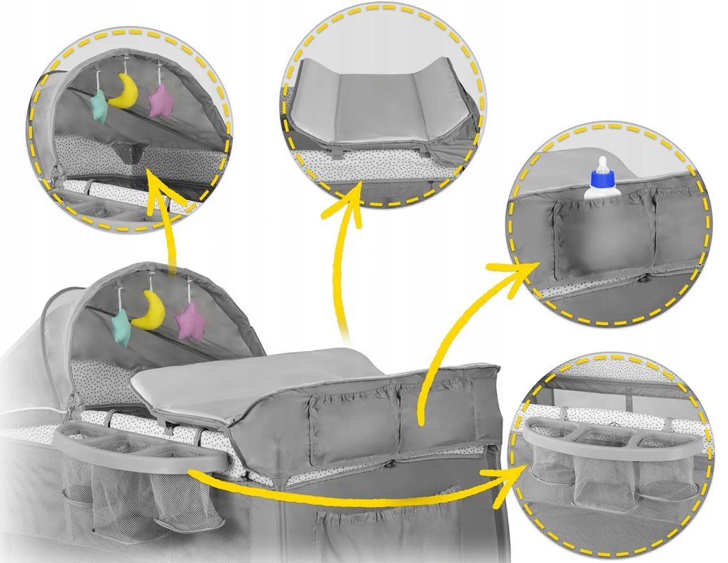 Cestovná postieľka s prebaľovacím pultom Ricokids Joy Farba: svetlosivá