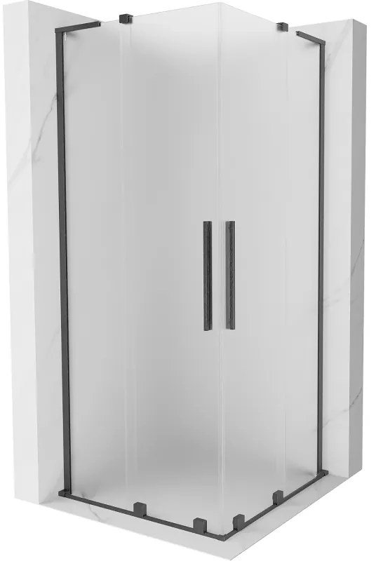 Mexen Velar L Duo, sprchový kút s posuvnými dverami 90 x 90 cm, 8mm sklo námraza, brúsený grafit, 871-090-090-02-33-66