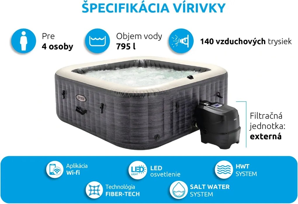 Intex | Vírivý bazén Pure Spa Greystone Deluxe Bubble Spa 4 NP | 11400294
