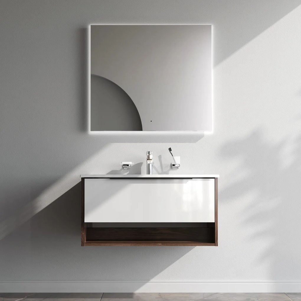 Skrinka s umývadlom 80 AM.PM Flash MNAFHX0801WG závesná, 2 zásuvky, lesklá biela