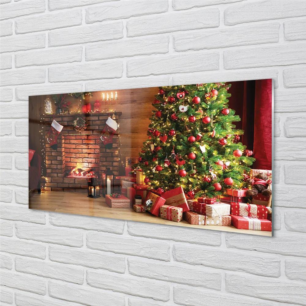 Obraz na akrylátovom skle Krbové darčeky vianočné stromčeky 125x50 cm