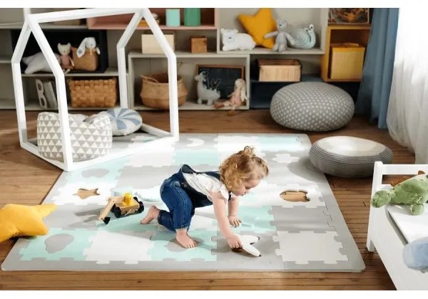 KINDERKRAFT select - Penové puzzle LUNO 30ks šedá/mintová