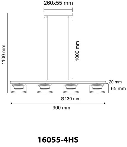 Globo 16055-4HS - LED Luster na lanku HIGGINS 4xGX53/6W/230V dymová/čierna
