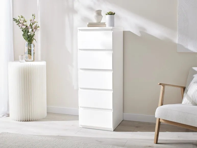 Livarno home Komoda Ženeva s 5 zásuvkami, biela (850000395)