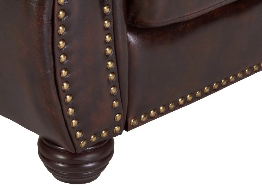 furniture-nabytek.cz - Masivní křeslo Chesterfield Hereford z pravé kůže, hnědé – 112×96×94 cm