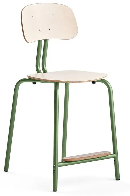 Školská stolička YNGVE, so 4 nohami, zelená, breza, V 610 mm