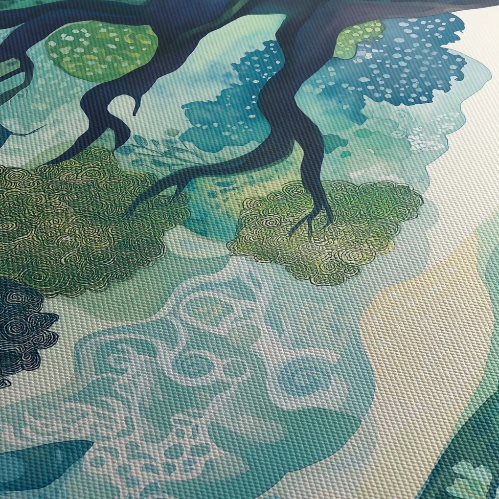 Obraz – Zelená koruna stromu života (s hodinami) (90x30 cm)