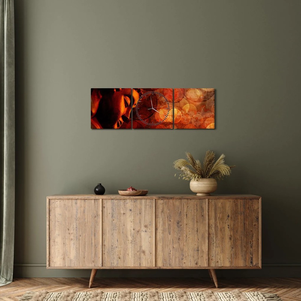 Obraz - Budha v červených tónoch (s hodinami) (90x30 cm)