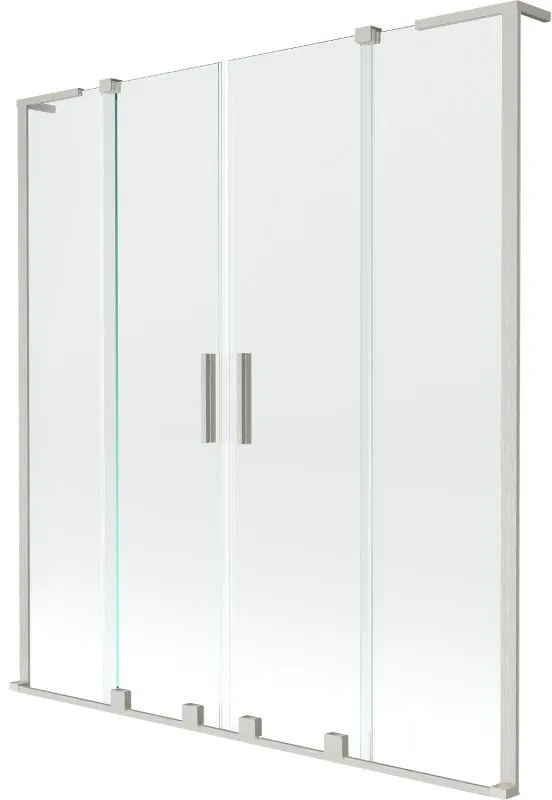 Mexen Velar L Duo, 2-krídlová posuvná vaňová zástena 140 x 150 cm, 8mm číre sklo, brúsená oceľ, 896-140-003-02-97