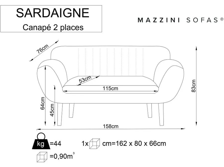 Mentolovozelená zamatová pohovka Mazzini Sofas Sardaigne, 158 cm