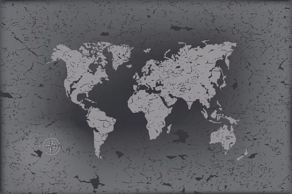 Samolepiaca tapeta stará mapa na abstraktnom pozadí v čiernobielom