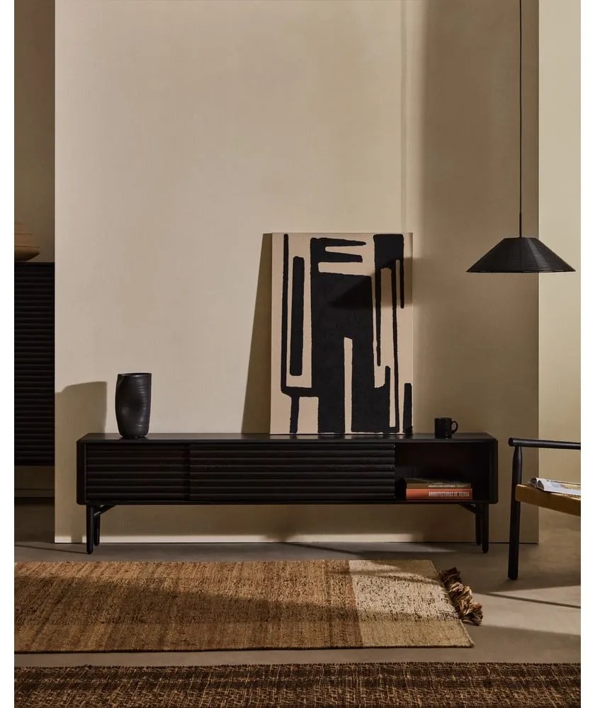 Čierny TV stolík v dekore duba 200x57x35 cm Lenon – Kave Home