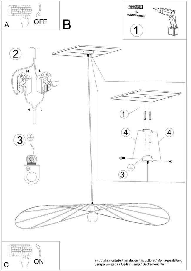 Čierne závesné svietidlo ø 140 cm Elliot – Sollux