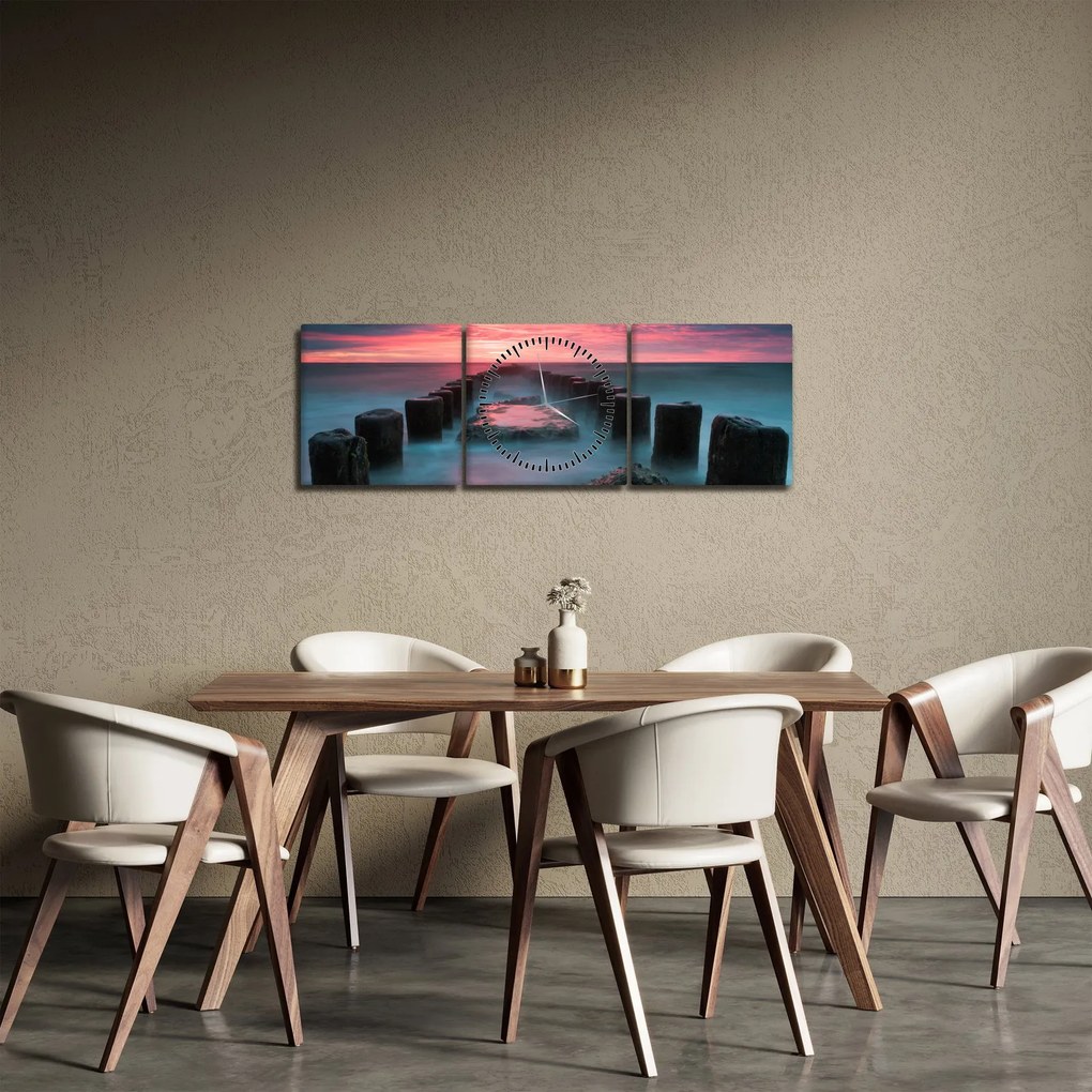 Obraz - Skaly v mori (s hodinami) (90x30 cm)