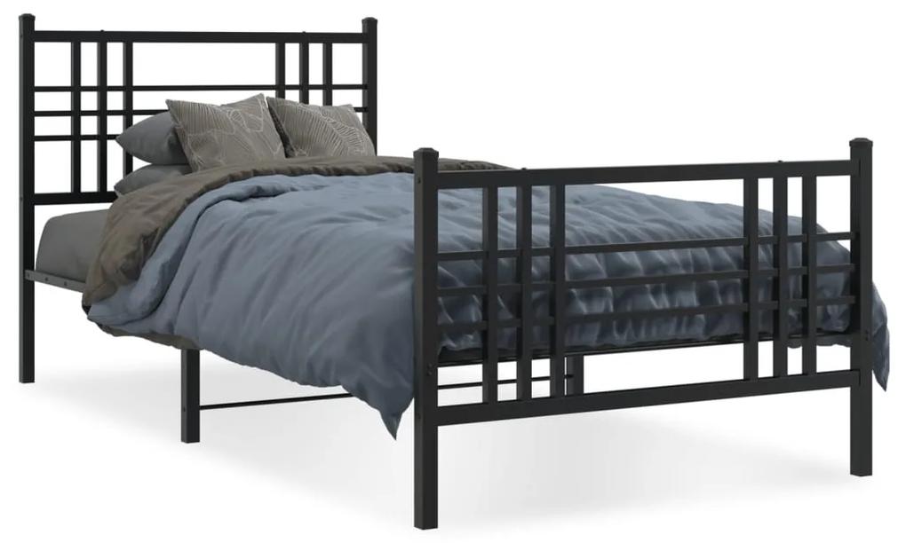 Kovový rám postele s čelom a podnožkou čierny 90x200 cm 376335