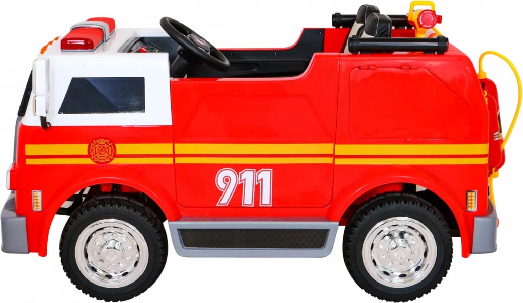 Ramiz Detské hasičské auto na batérie + Vodné delo + Megafón + Hasičský kohút + Pilot