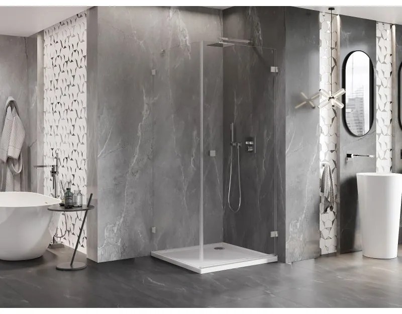 Mexen Lunar-B pravostranný výklopný sprchový kút 90 x 90 cm, číre sklo, brúsená oceľ, 832-090-090-97-00-P