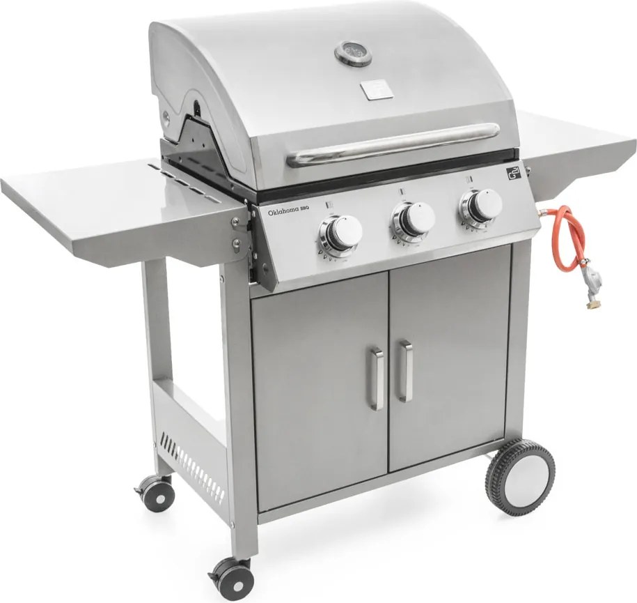 Plynový gril OKLAHOMA BBQ, 3 horáky, s redukčným ventilom, strieborná Penta CZ