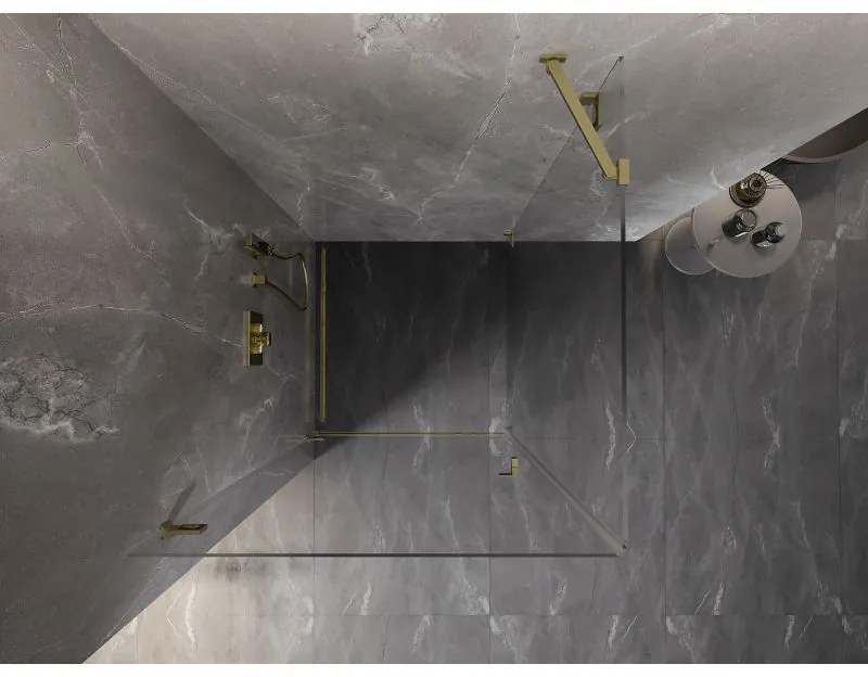 Mexen Lunar-B, výklopný sprchový kút ľavý 70 x 70 cm, 8mm číre sklo, zlatý kartáčovaný - 832-070-070-55-00-L