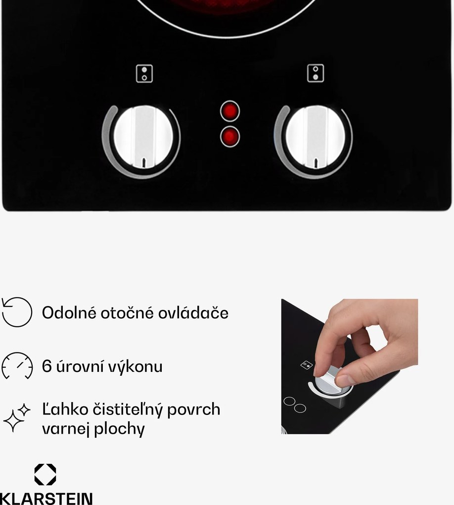 Klarstein EasyCook Domino, sklokeramická varná doska, 3000 W, otočný regulátor, čierna