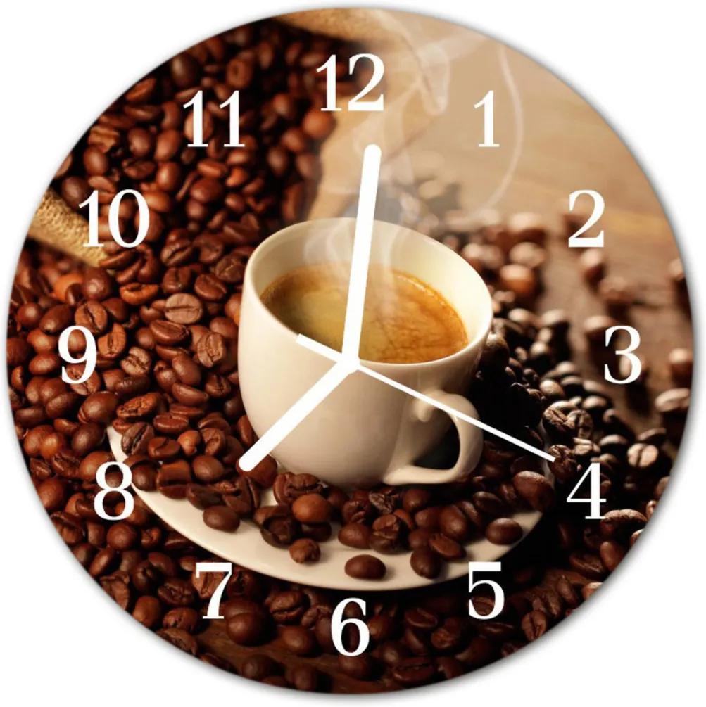 Sklenené hodiny okrúhle  šálka kávy