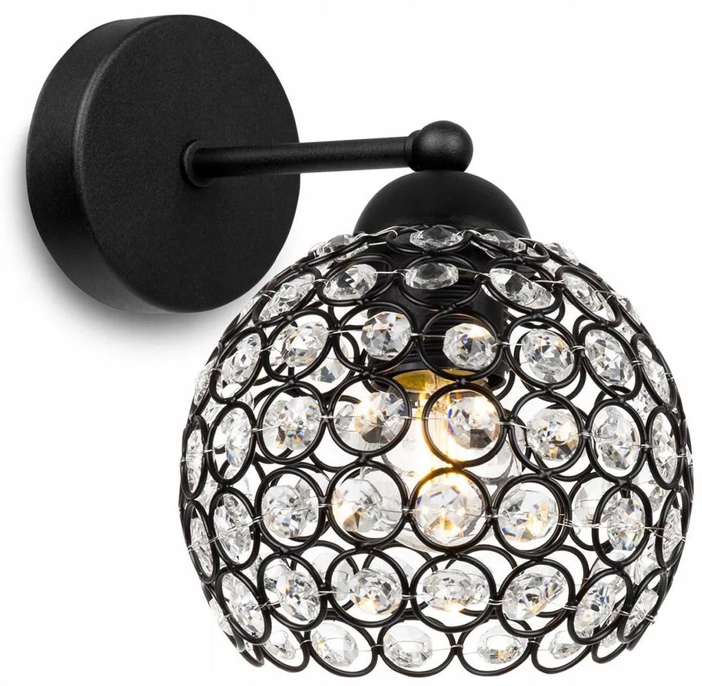 Nástenné svietidlo Crystal 1, 1x čierne krištáľové tienidlo