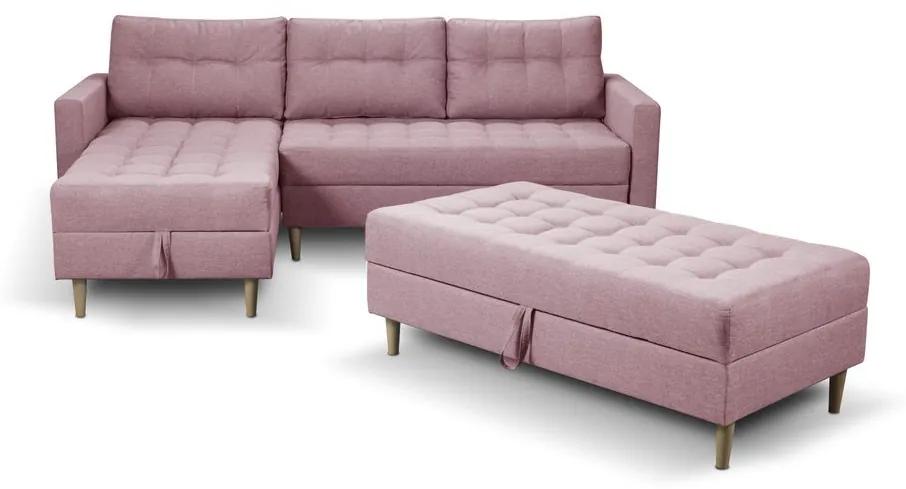 Furniture Sobczak Rohová sedacia súprava Pires s taburetom - Růžová - Levá