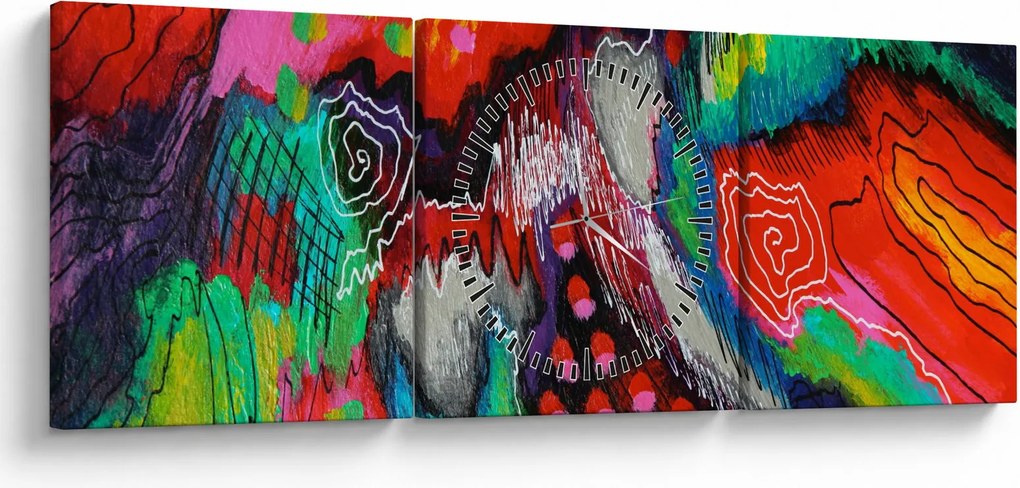 Obraz abstraktné - farby (s hodinami) (90x30 cm)