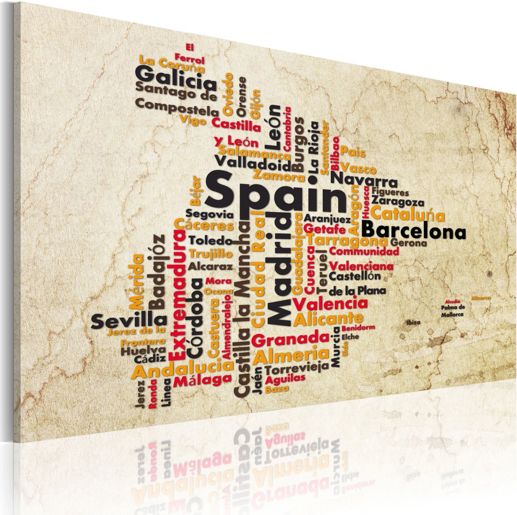 Obraz - Text map: Spanish cities 90x60